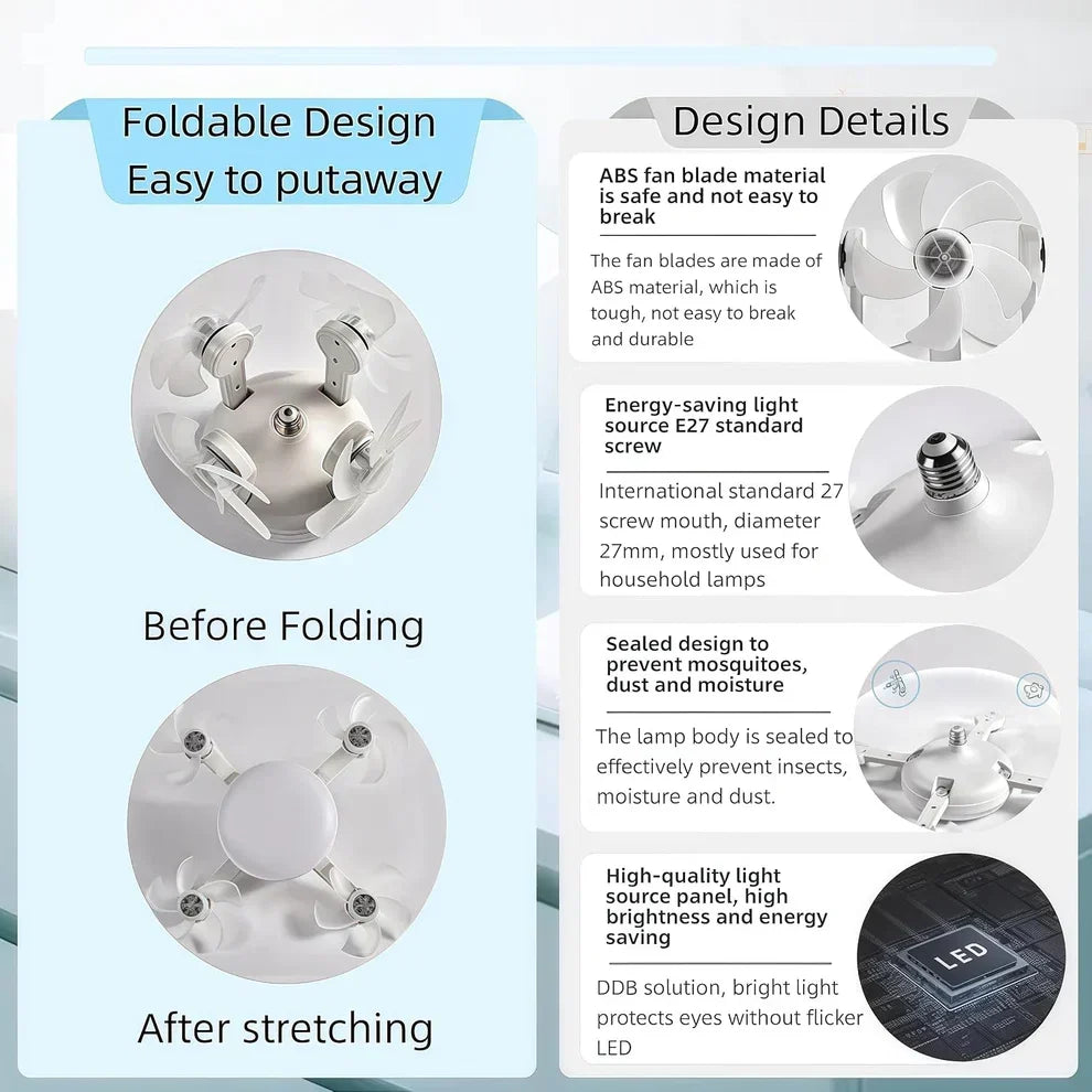 Socket Fan Light with Remote Control, E27 Screw-in, 3 Color Temperatures, 3 Wind Speeds, 4 Head