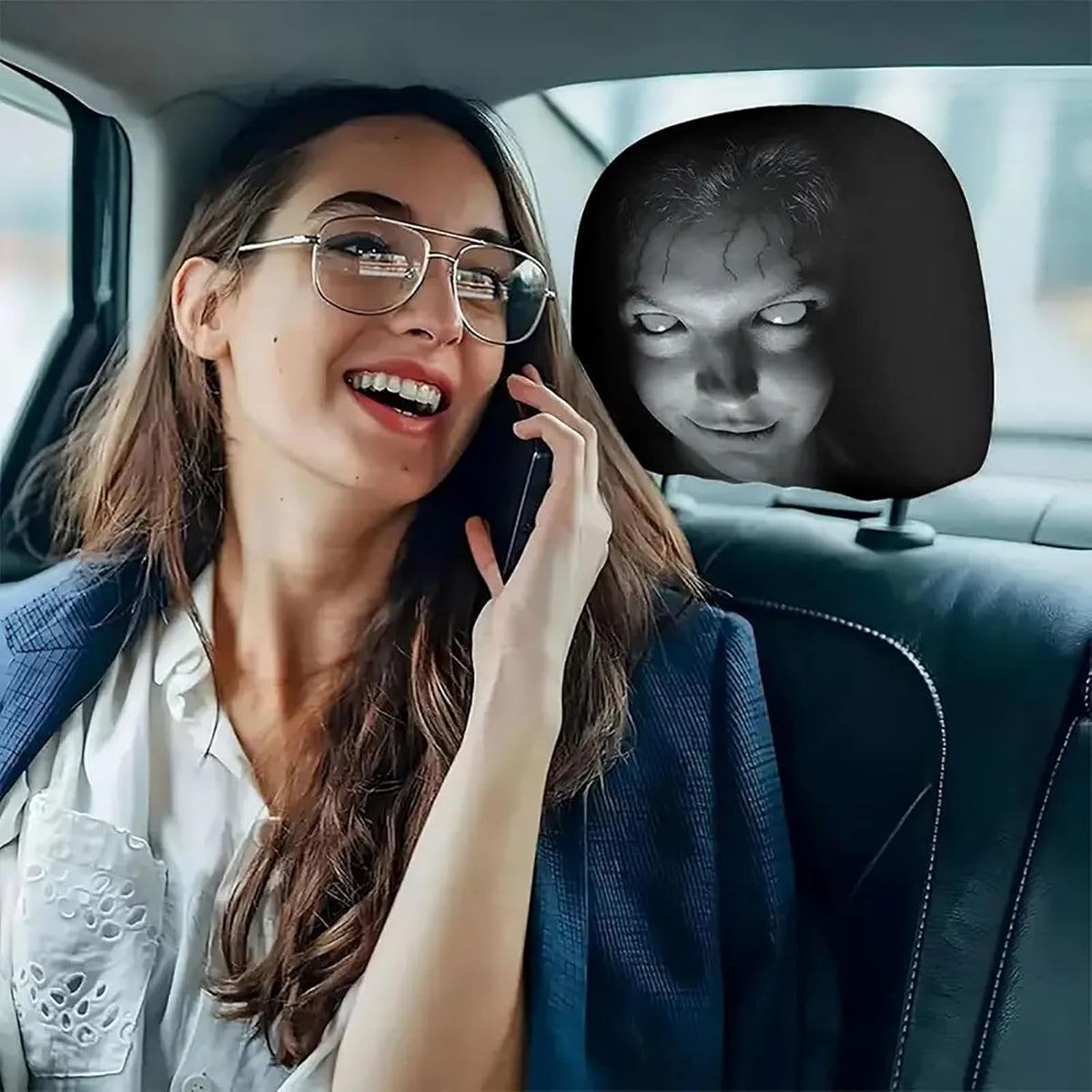 Horror Face Car Headrest Covers